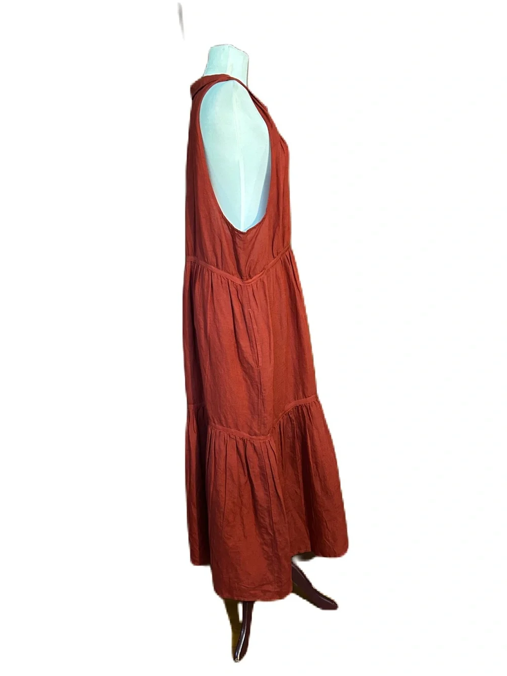 NWOT Sundance Sleeveless linen blend Rust Tiered Maxi Dress - Picture 3 of 9